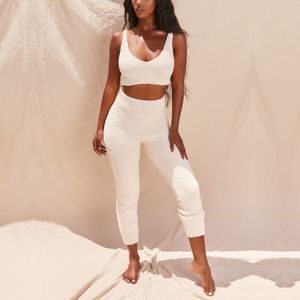 Newasia Womens Loungewear Kniveet Tvådelat uppsättning topp och byxor sommar bodycon skördetoppar byxor jogga femme 2020 ny