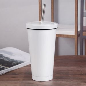 18oz Blank Sublimation Cone Milk Mug White Vacuum Insulation Coffee Tumbler Stainless Steel Straws Simple Portable Travel Cup
