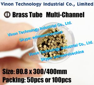 Multi-canal de latão 0.8x400mm multi-canal (50pcs / 100pcs), latão de tubulação de bronze. = 0,8mm comprimento = 400mm, tubo de eletrodo de latão Multihole EDM de perfuração