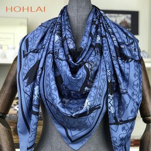 100% Twill Silk Scarf Kvinnor Scarf Hijab Tryckt varm design 130 * 130cm Square Scarvessilk Fashion Female Bandana Wrap Lady Present T200818