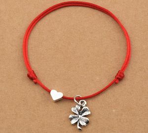 20pcs/lot Lucky Red Cord Heart Love Four Leaf Clover Charm Bracelets Adjustable for Women Men Best Friend Jewelry Gifts
