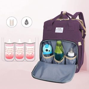 Neu – Streifen-Mama-Rucksäcke, große Kapazität, Wickeltasche, multifunktionale Baby-Outdoor-Handy-Klappbetttaschen für Mütter und Väter