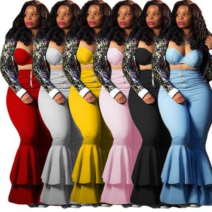 Plus size 3X Summer Women tube top bell-bottom pants two piece set solid color sexy tank top flared pants casual outfits sportswear 3693