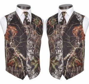 (Vest+Tie) Custom Made Modest Camo Groom Vests Rustic Wedding Vest Tree Trunk Leaves Spring Camouflage Slim Fit Men's Vests 2 Piece Set