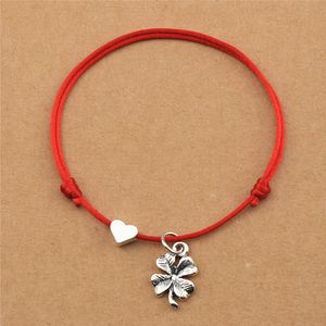 20pcs/lots Lucky Red Cord Heart Love Four Leaf Clover Charm Bracelets Adjustable for Women Men Best Friend Couple Clover Jewelry Gifts