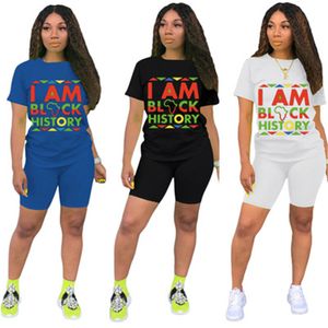 I AM BLACK HISTORY Damen-Trainingsanzüge, modischer Trend, Buchstabenmuster, zweiteilige Sport-Freizeitanzüge, Designer-Kurzarm-Shorts-Sets für Damen