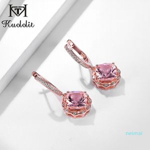 Hot Sale Kuololit Morganite Gemstone Clip Earrings for Women Solid 925 Sterling Silver Pink Color stone New arrival 2020 Fine Jewelry