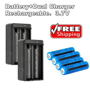 4Pack 11.1W 3000mAh Uppladdningsbart 18650 Batteri 3.7V BRC Li-ion-batteri för ficklampan Laserstrålkastare+2 x 18650 Dual laddare