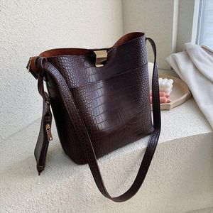 Designer- Vintage Fashion Crossbody Bucket Bag Leather Womens Designer Handbag Crocodile pattern Shoulder Messenger Bag