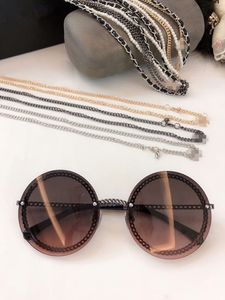 New high-quality round chain sunglasses metal leather pearl chain rectangular glasses