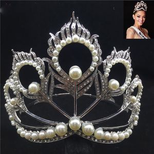 2020 Miss Universo Crown Full Round Regolabile Pearl Peakcock Feather Tiara Pageant RE