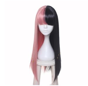 ccutoo Female's Melanie Martinez Synthetic Half Black and Pink 8 Small Braids Hair Cosplay Costume Wigs Heat Resistance Fiber