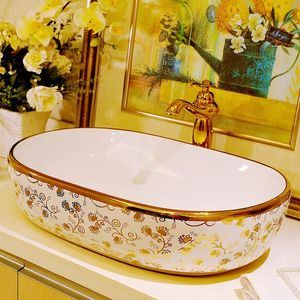 Çin El yapımı Avrupa Vintage Stil Oval lavobo Seramik Tezgah Oval Banyo Lavabo