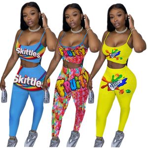 Moda Mulheres Treino Carta Imprimir Outfits mangas T-shirt Gallus + Pants Casual Two Piece Suit Set Verão Vestuário Sportswear S-2XL