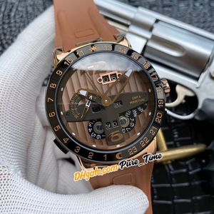 Nowa Executive Expetual Calendairs El Toro 322-00-3 Brązowy Dial Automatyczny Zegarek Mens Rose Gold Case Brązowy Gumowy Pasek Zegarki Pure_Time F32