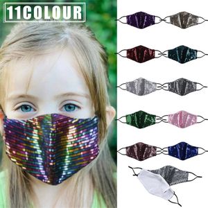 Moda per bambini 11 colori Bling Bling Paillettes Maschera protettiva PM2.5 Maschere antipolvere per bambini Maschere lavabili riutilizzabili per bambini