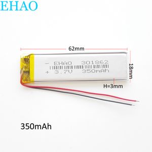 Modelo: 301862 3.7V 350mAh Li-polímero LiPo bateria recarregável de energia células li ion Para Mini MP3 alto-falante Bluetooth GPS DVD Recorder auscultadores