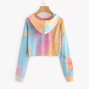 Толстовки Женщины Harajuku Толстовка Tie Dye Kpop Crop Top Hoodie Уличная Корейский стиль женской одежды 2019 Moletom bluzy damskie MX200808