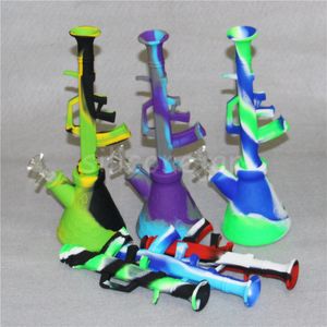 10,6 '' Forma de metralhadora AK47 AK47 Waterpipes Hookahs Portátil Silicone Water Bong Insurbante Shisha Hookah Tobacco Tubos de fumar com articulação de 14mm