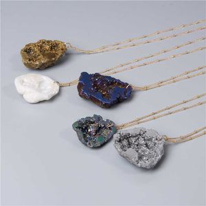 2020 New fashion Irregular Natural Stone Pendant Necklaces white gray rainbow Multi Spar Quartz druzy Crystals Necklace Jewelry