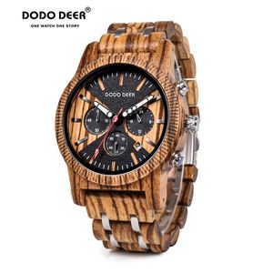 Dodo Deer Men's Watch Wood Watches Män Klocka Business Luxury Stop Watch Färg Valfritt med Trä Rostfritt Stålband C08 OEM T200815