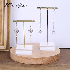 Wholesale Metal T Bar Jewelry Stud Earrings Display Stand Holder with Solid Acrylic Pendant Large Earrings Hanger Showcase Rack MX200810