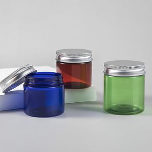 50g 80g pet green brown blue transparent empty jar mouth bottle with aluminum cap for cream and face cream cosmetics subbottle