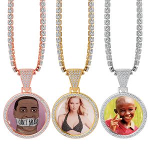 Round Photo Custom Necklace&Pendant Medallions copper tennis chain Gold Cubic Zircon Picture necklace Men's Hip hop Jewelry Gift