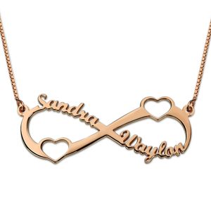 Wholesale Customized Double Heart Infinity Name Necklace Rose Gold Color Infinity Necklace Women Jewelry