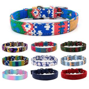 Fashion Canvas Colorful Print Dog Collar Justerbar Pin Buckle Dog Collar Rings Pet Dog Supplies Drop Ship