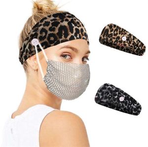 Leopard impressão máscara titular headband mulheres esportes headbands com botões para máscaras facial vintage cabeça envoltório elástico faixa de cabelo