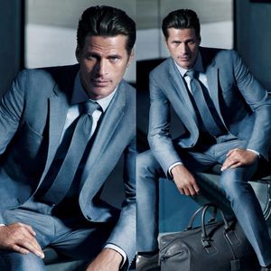 2021 Custom Made Groom Tuxedos Dark Blue Mens Suits For Wedding Trim Fit groom suits mens wedding tuxedo (Jacket+Pants+Tie)