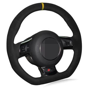Steering Wheel car Capa DIY preto couro genuíno camurça Para Audi A3 S3 (8P) Sportback 2008-2012 R8 TT TTS (8J) 2006-2014