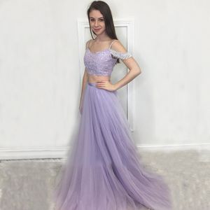 Боковые рукава Кружева Beade Две штуки Платья выпускного вечера Vestidos de Graduación Формальное вечернее платье Plus Размер Tulle Prom Prom