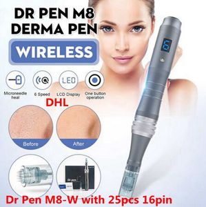 전문 자동 전기 마이크로 덮개 무선 Dermapen 박사 펜 M8-W 25pcs 16pin 바늘 카트리지 스킨 케어 MTS Anti Acne DHL