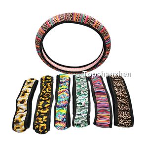 Favor Presente Padrão de leopardo do girassol Neoprene universal volante de carro tampa anti -deslizamento e suor Absorção automática Carros de casamento Wrap Wedding Decoration Acessórios