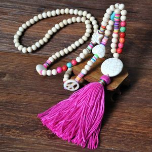 2020 Womens Fashion Long chain Colorful Wood Beads Tassel Necklace Heart Cross Star Lovely DIY Jewelry