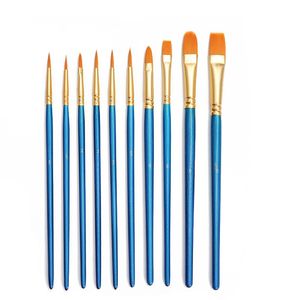 Hot Sale Oil Paintbrush Set Runda Plattpekade Tips Aluminium Tube Nylon Hair Artist Akrylfärg Penslar för akrylolja Akvarell