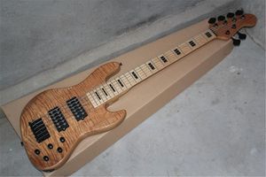 2022 Atacado maple neck Earth logo 6 cordas baixo Burlywood baixo elétrico com captadores ativos