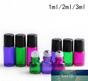 1200pcs/lot 1ml 2ml 3ml Purple/Green/Rose Red Glass Roll on Bottle Roller Balls Perfume Essential Oil Empty Bottles Free Shipping