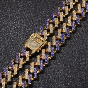 15mm pasek Kubański Łańcuch Miami Naszyjnik Hip-Hop imitowany ze złotym diamentem hip hop dla mężczyzn biżuterii naszyjniki