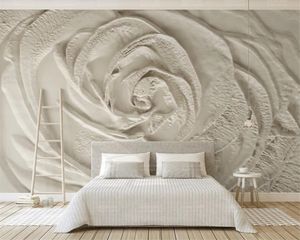 3 dの壁紙壁画ベージュ3 dローズ花エンボスシンプルなテレビの背景の壁ロマンチックな花3Dの壁紙