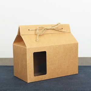 Kartong Kraft Paper Bag, Rensa fönsterlåda för tårta Matlagring Stående upp Papper Förpackning Tea Packaging