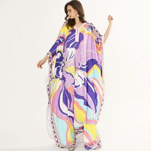 Women's Runway Dresses O Neck Batwing Sleeves Printed Loose Design Holiday Knitted Long Maxi Dresses