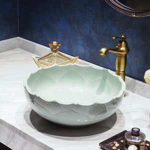 Pea Green Europe Vintage Style Kina Handgjorda Lavabo Handfat Konstnärlig Badrum Sink Keramisk Tvättbassäng