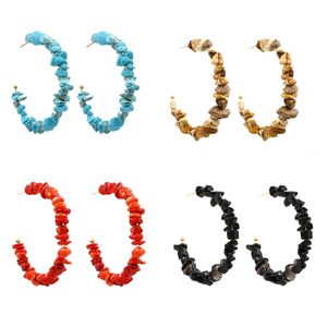 Women Girls Turquoise Crystal Natural Gemstone Earrings Statement C Shape Stud Earring Jewelry Factory Price IE0905