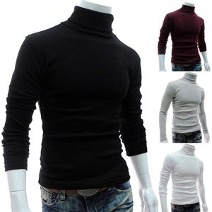 Men Fashion Solid Color Long Sleeve Turtleneck Sweater S-lim and Fits Knitted Pullover
