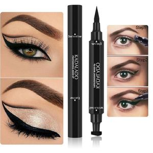 1 Pcs Double-Headed Seal Black Eyeliner Triangle Seal Eyeliner 2-in-1 Waterproof Eyes Make kit with Pen Stamp