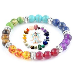 Handgjorda naturliga 7 Chakra Bead Sten Armband för kvinnor Reiki Healing Yoga Strand Beaded Armband Män