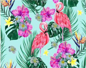 Beibehang 3D壁画壁紙注文の写真の壁紙フラミンゴの花植物子供部屋のための熱帯雨林の壁の壁紙